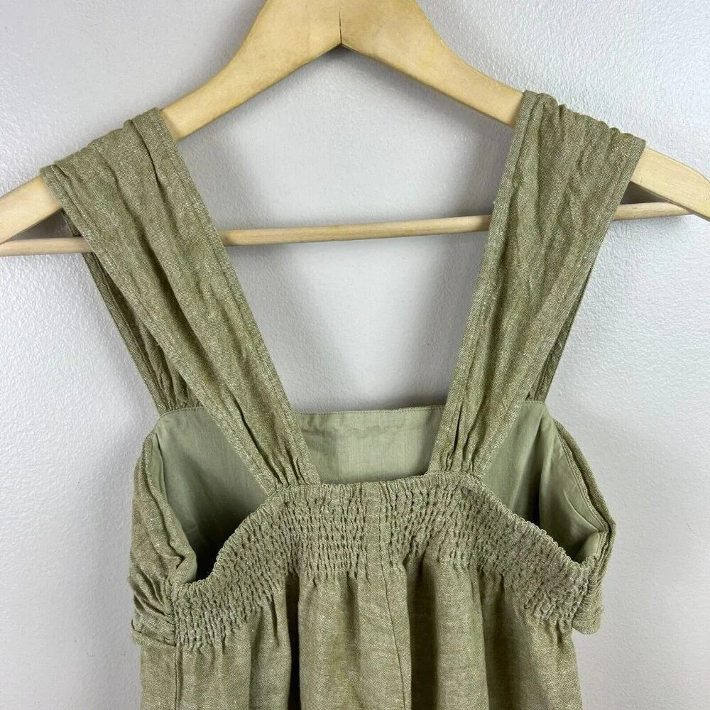Madewell Cap Sleeve Tie Jumpsuit Size 00 Green Linen Blend Minimal Preppy Casual - Picture 9 of 12